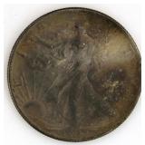 1947 AU Rainbow Toned Walking Liberty Silver Half