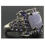 Elegant 7.50 ct Agate & Tanzanite Cocktail Ring