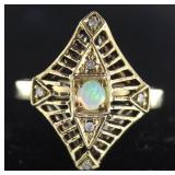 9kt Gold Antique Opal & Diamond Ring