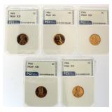 (5) 1964 PR69 Lincoln Penny