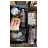 Box of shoe polish items, some vintage (sc9)