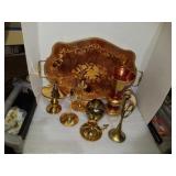 Tray and Assorted gold colored glasswear