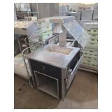 Heat lamp table with sneeze guard on wheels