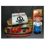 (2) Boxed Battery Op Toys, Pirate Ship & Monkey