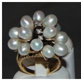 Gold, Pearl and Diamond Ring