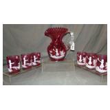 Mary Gregory Glass. Pitcher and 6 Glasses Mary Gregory Glass. Pitcher and 6 Glasses