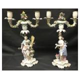 Pair Meissen Figural Allegorical Candelsticks Pair Meissen Figural Allegorical Candelsticks