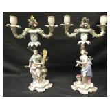 Pair Meissen Figural Allegorical Candelsticks