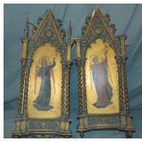 19th C Pair of Olga Ciardi Gilt Oil Icon Paintings