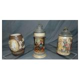 (3) German Painted Beer Steins (3) German Painted Beer Steins