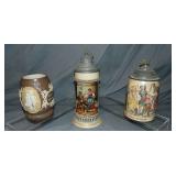 (3) German Painted Beer Steins