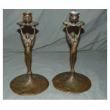 Pair of Bronze Art Nouveau Candlesticks