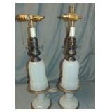 Pair of Bronze Opaline Table Lamps