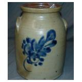 Blue Decorated Stoneware Crock Pot