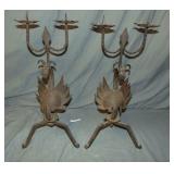 Pair of Wrought Iron Griffin Candlestick Holders Pair of Wrought Iron Griffin Candlestick Holders