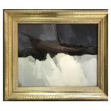 Oil on Board "Boat" Painting, Signed Larry Harris Oil on Board "Boat" Painting, Signed Larry Harris