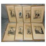 (8) John Leech Hand Colored Prints, 1 Signed