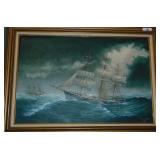 H. Luhrs. Oil on Canvas. Sailing Ship.