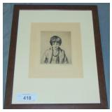 Abram Tromka, Signed Etching "Child"