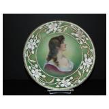 Nippon Coralene Portrait Plate. Nippon Coralene Portrait Plate.