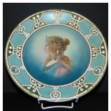 Nippon Coralene Portrait Plate. Nippon Coralene Portrait Plate.