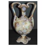 Nippon Plum Pattern Moriage Bolted Vase. Nippon Plum Pattern Moriage Bolted Vase.