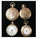 (4) Antique Ladies Gold Case Pocket Watches (4) Antique Ladies Gold Case Pocket Watches