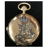 14 Kt Gold & Diamond Royalty Pocket Watch 14 Kt Gold & Diamond Royalty Pocket Watch