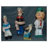 Lot of 4 Various Popeye Carnival Chalkware Statues