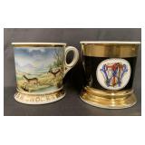 Lot of 2 Shaving Mugs, Forest Scene & Monogram