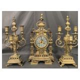 3 Pc Japy Freres French Bronze Clock Set