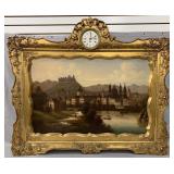 19th Century Oil Painting with Clock & Music Box