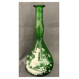 Green Glass Mary Gregory Style Barber Bottle