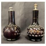 (2) Purple Amethyst Brilliantine Barber Bottles