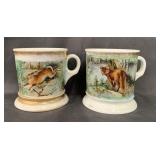 Lot of 2 Full Wrap Woodland Scene Shaving Mugs