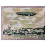 Pen & Ink Illustration of Zeppelin Flying Over