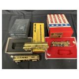 5pc Assorted Brass Trains and Boxes Group