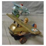 2 Vintage Tin Roll-Over Toy Airplanes