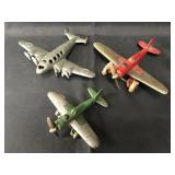 3 Hubley Cast Iron Airplanes