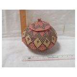 Vintage "Handmade Woven Basket w/ Lid"