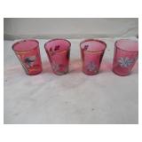 Vintage (4) "Pink Hand Painted Drinking Glasses"