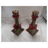 2 Candle Stick Holder w/ Rose Pattern