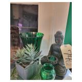 Statue, green jar, vase, etc.