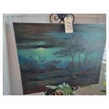 Black easel w/ oil painting (24' h, 30' w)
