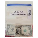 2 - $1 bills consecutive serial #s