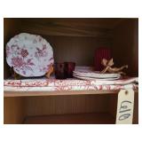 Pottery Barn Table Runner, 4 Staffordshire plates