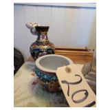 Small oriental vase & dish, 2 signed knife sharper