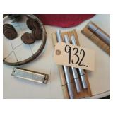 Handmade tamborine, Woodstock chimes, Harmonica