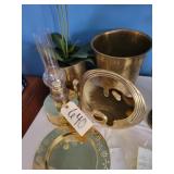 Brass kerosene lantern,planters,etc