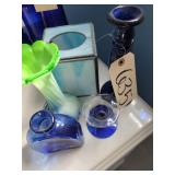 Cobalt candleholder,handblown vase, etc